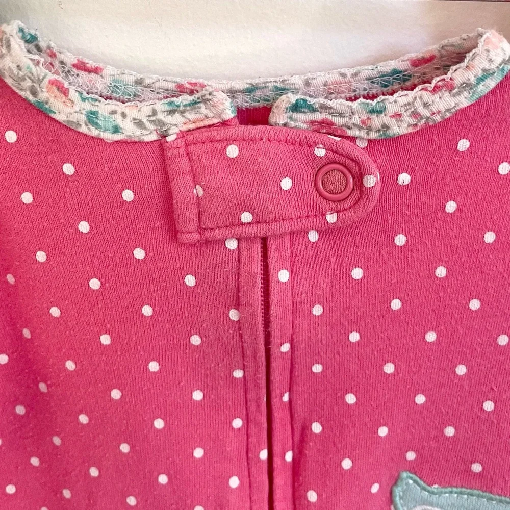 4/$20💥Owl Baby Girl Footie Sleeper One Piece, Pink & White Polka Dots - Picture 4 of 11